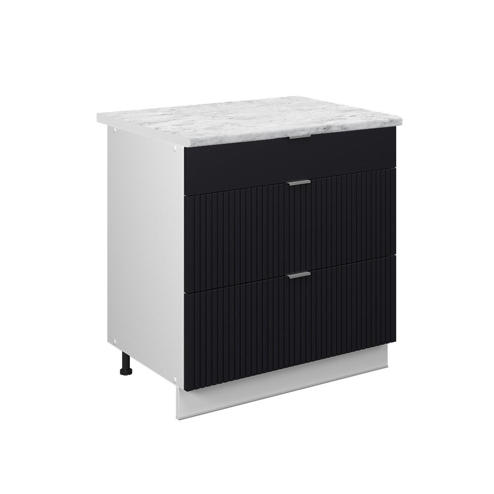 KÖKSUNDERSKÅP Fame-Line Svart randig 80 cm med 3 lådor, AP marmor Svart, Vit 82/80/60 cm