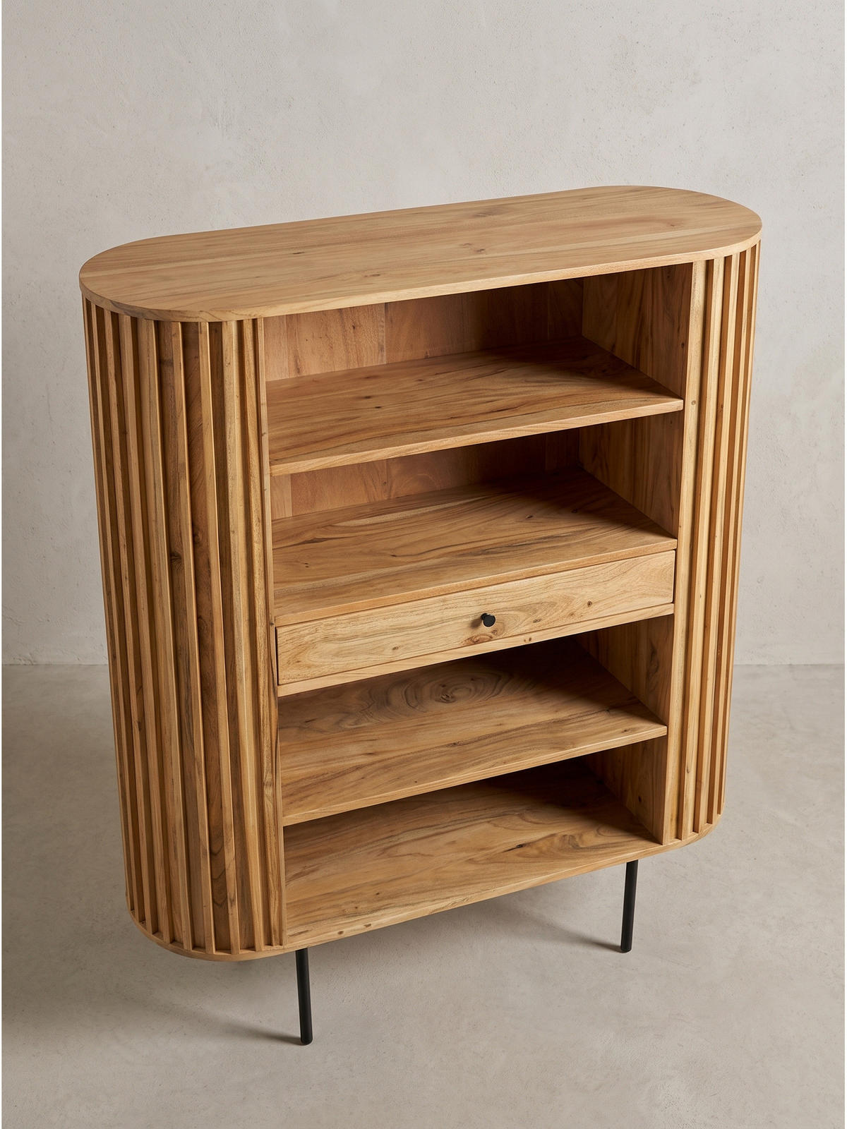 BÜCHERREGAL MELA, Akazie Massivholz, mit Stauraum, 105 x 40 x 122 cm - Akaziefarben, Holz/Metall (105/122/40cm) - KADIMA DESIGN