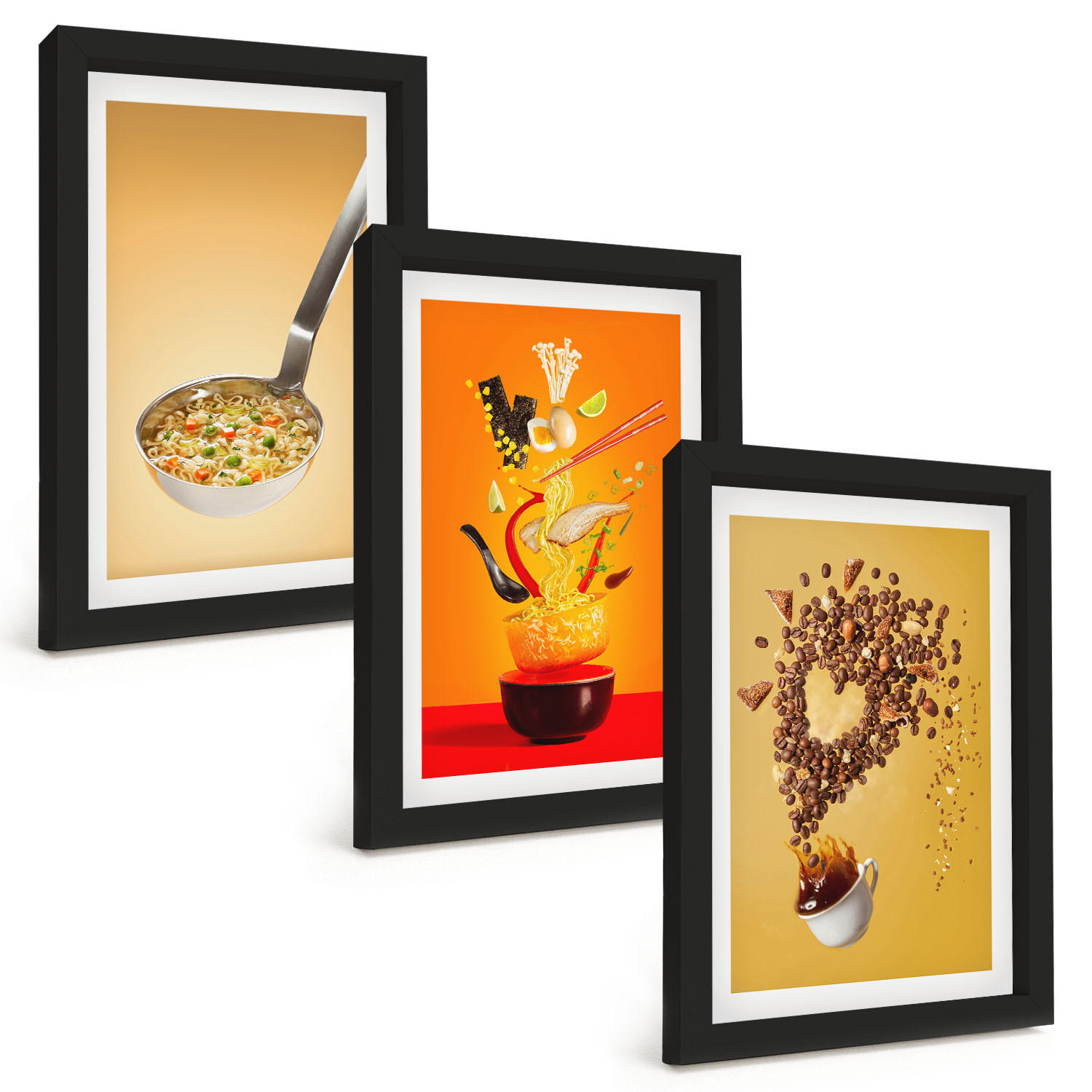 BILDER SET 3er Set - 20x30 cm Schwarzer Rahmen - Küchenthemen - Schwarz, Kunststoff (20/30cm) - TULUP