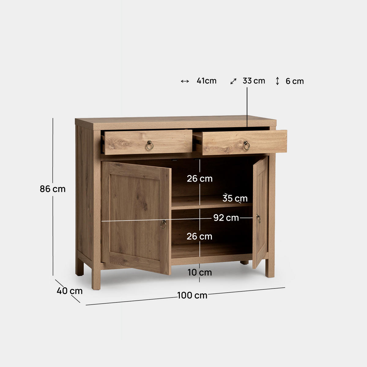 KOMMODE FÜR DIE EINGANGSHALLE Livorno Natürlich 100 cm x 85 cm - Naturfarben, Holzwerkstoff (100/85/40cm) - Klast Home