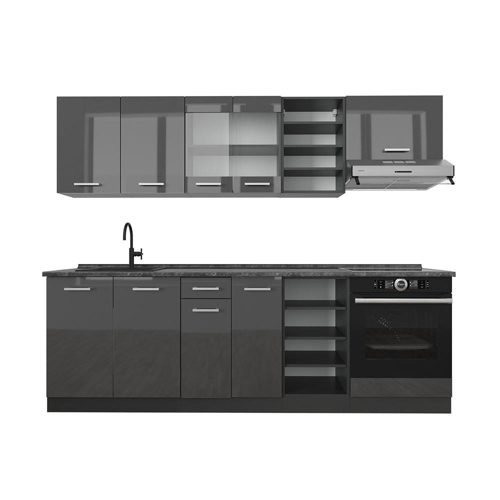 KUCHYŇSKÝ KOUT R-Line Antracit vysoký lesk/antracit 240 cm , PD Antracit - antracitová/vysoce lesklá černá, kompozitní dřevo (240/81.6/60cm) - Vicco