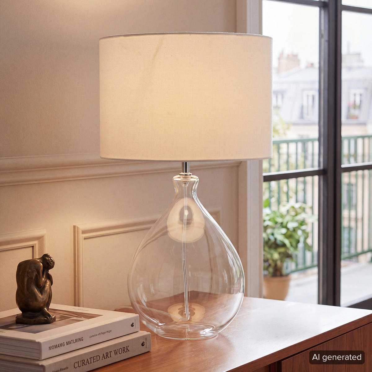 TISCHLEUCHTE - 1-flammig - Weiß, Glas/Textil (30/30/53cm) - home24