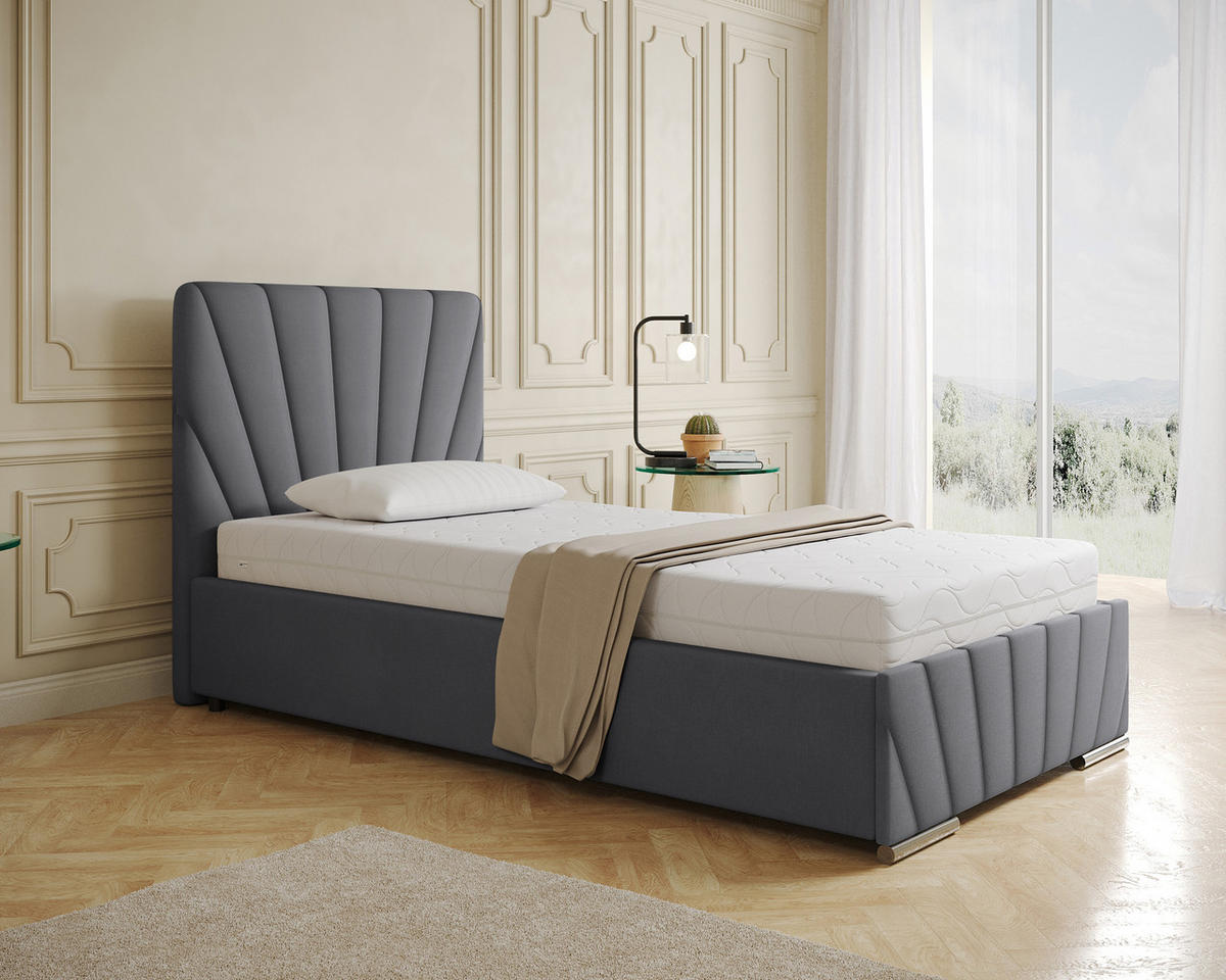 POLSTERBETT Ray 100 x 200 cm mit Bettkasten und Lattenrost Taschenfederkernmatratze mit Kokos 20cm- grau - Grau, Holz (100/200cm) - Homesy