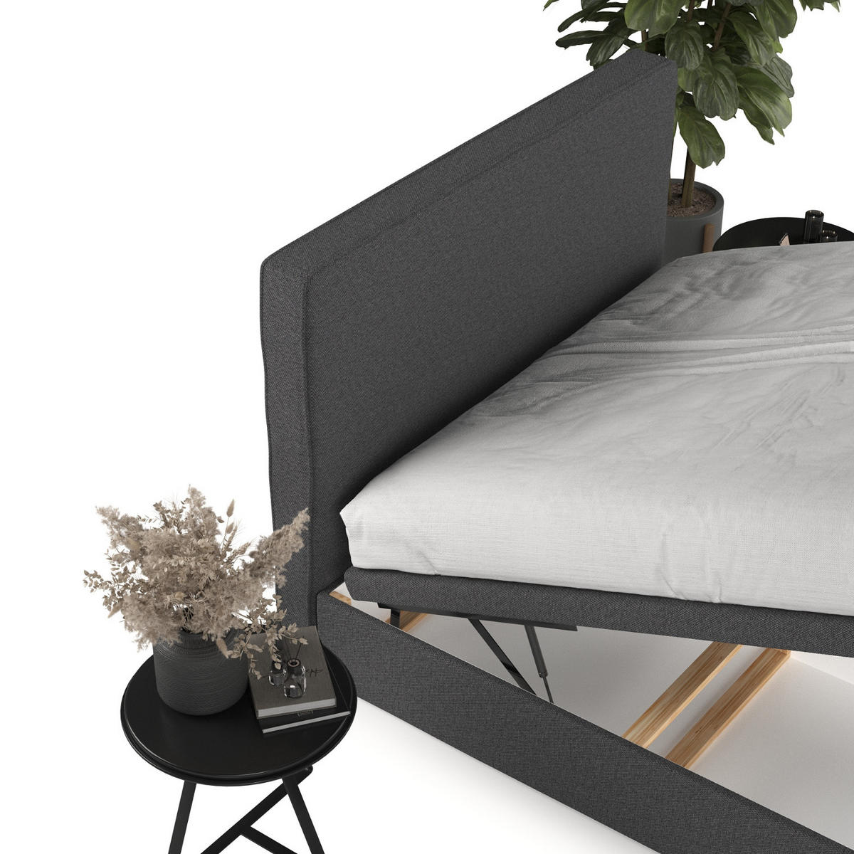 POLSTERBETT Hush mit Stauraum 140/200 cm Anthrazit im Megan Stoff - Anthrazit/Schwarz, Holz/Holzwerkstoff (140/200cm) - AltaBeds