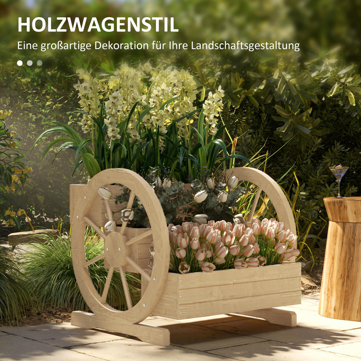 HOCHBEET im Wagenrad-Design Tannenholz 62/61/57 cm - Naturfarben, Holz (61/57/62cm) - Outsunny