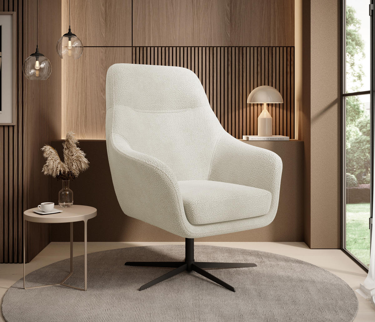 RELAXSESSEL Collection Drehstuhl CUBO – komfortabel, drehbar, modernes Design, 76x97x76 cm, Farbe - Creme/Schwarz, Holz/Textil (76/97/76cm) - DomoHome