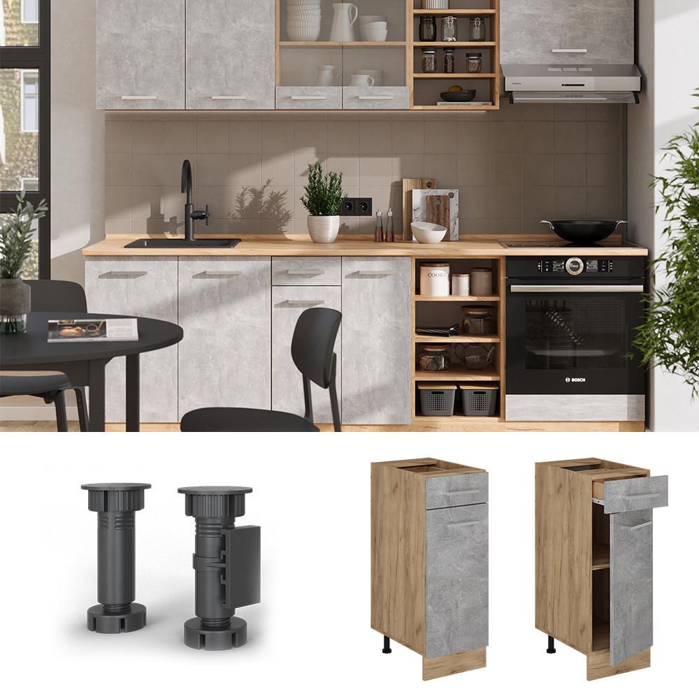 KÜCHENUNTERSCHRANK R-Line Beton 30 cm , AP Anthrazit - Honigeiche/Schieferfarben, Holzwerkstoff (30/81.6/60cm) - Vicco