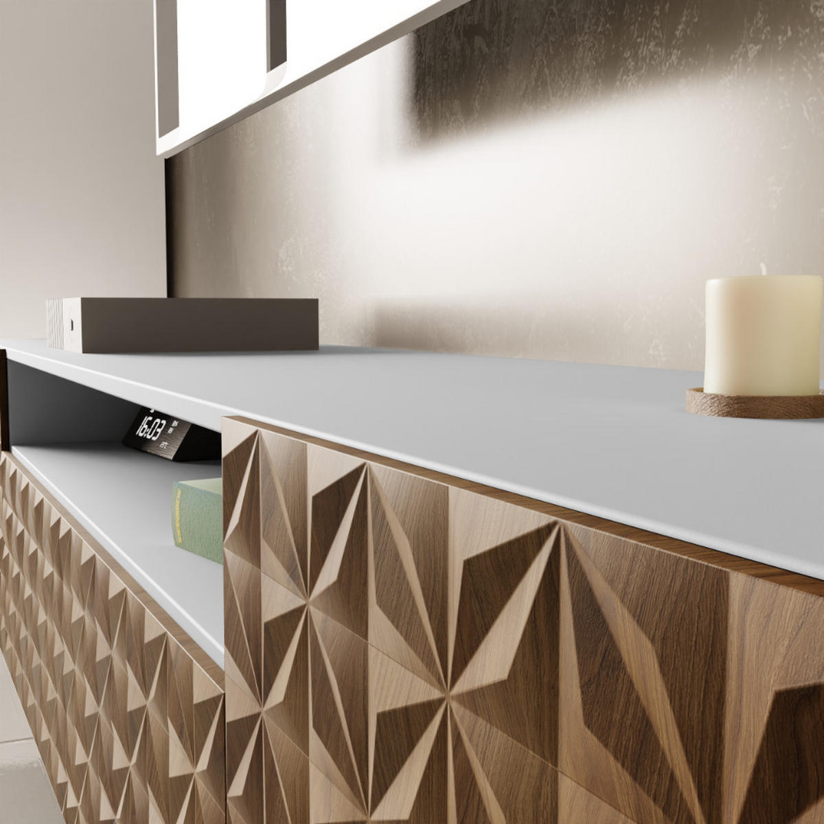 TV-SCHRANK Cali III 200 cm, dreitürig, weiß, catania - Weiß/Braun, Kunststoff (200/53/41cm) - Margaret Hadas24