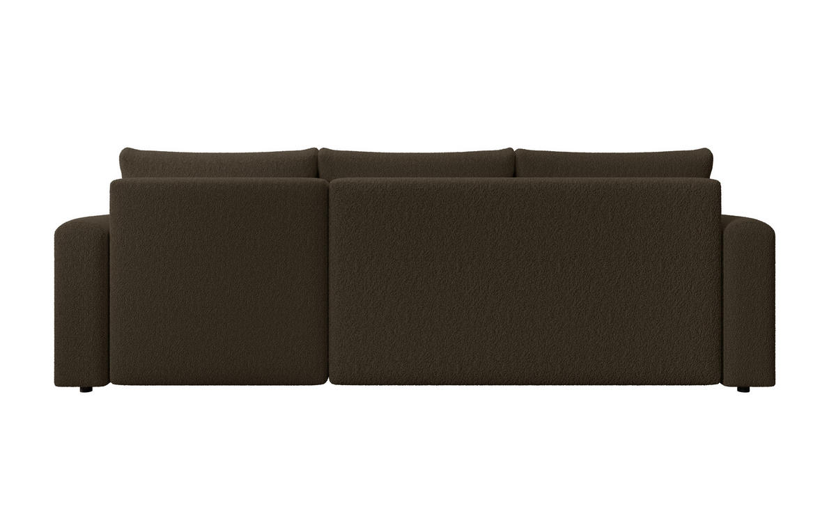ECKSOFA DORA L, Eckcouch in L-Form mit Schlaffunktion und Bettkasten, Farbe: Dunkelbraun, Bouclé-Stoff, Ottomane Rechts - Dunkelbraun, Textil (240/143cm) - Storez24