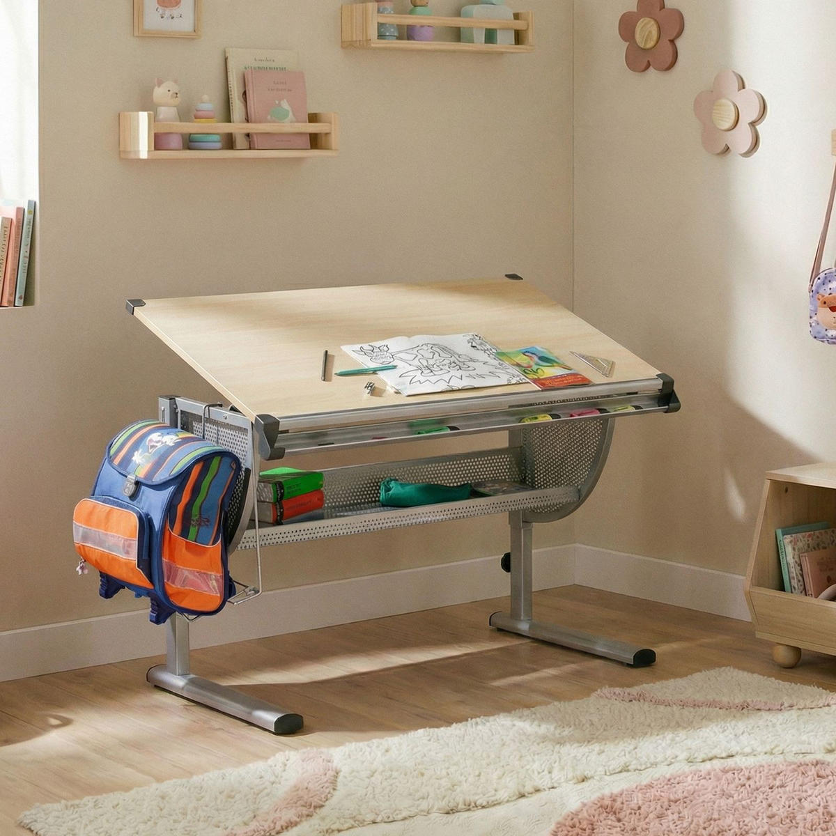 KINDERSCHREIBTISCH MARIO - Buchefarben, Holzwerkstoff/Metall (114/90/60cm) - IDIMEX