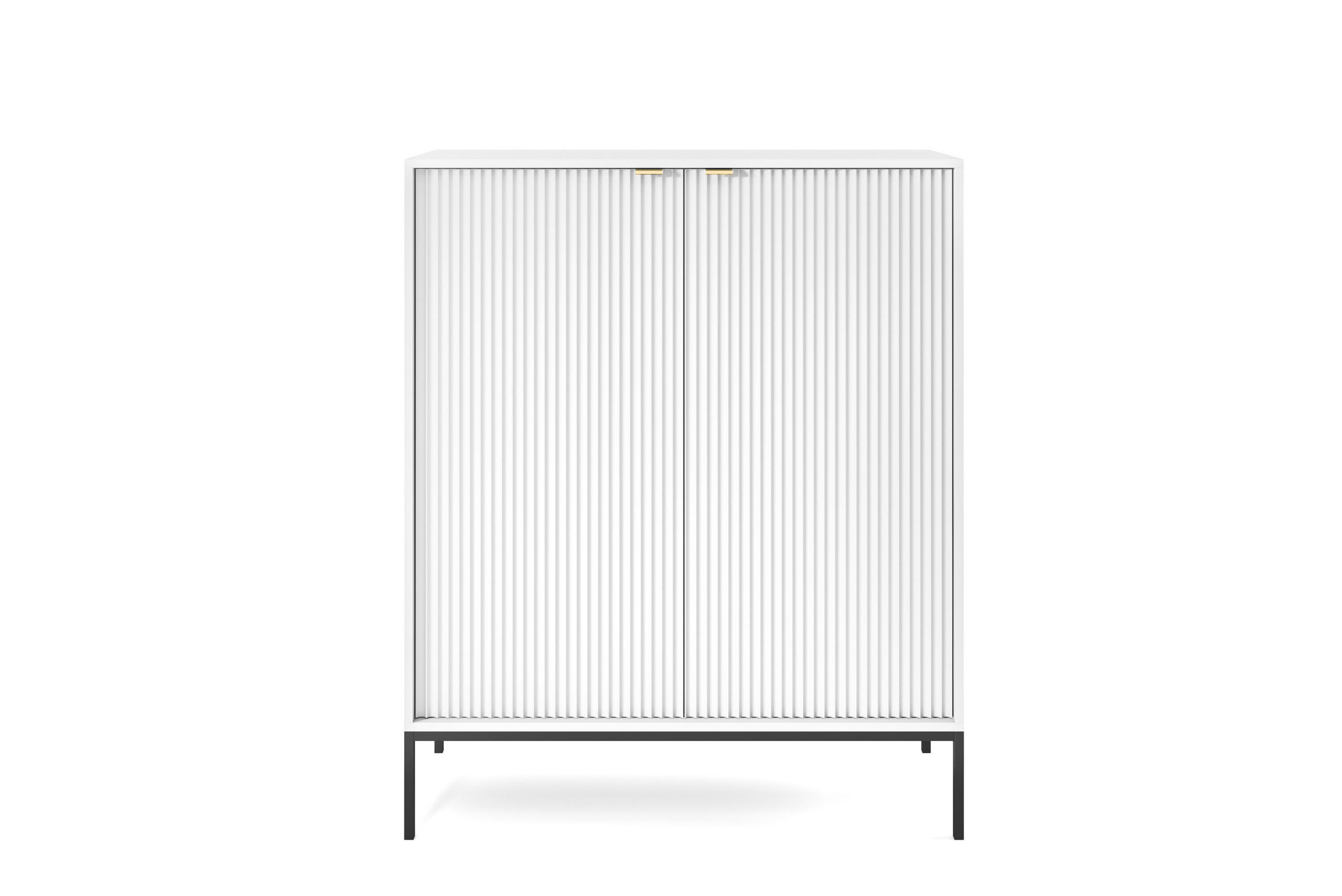 HOCHKOMMODE NOVA Geriffelt, 2-Türen, KOMMODE Schwarz, Schwarze Füße 104x39x cm Weiß - Schwarz/Weiß, Holzwerkstoff/Kunststoff (104/125/39cm) - DomoHome