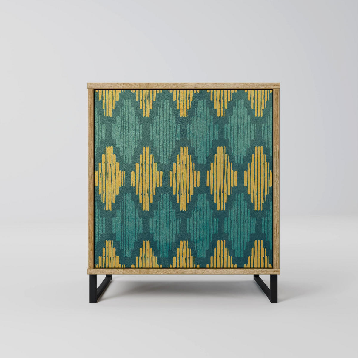 SIDEBOARD POLYGONS, Eichefarben, 57,5x42x67,5 cm, Schwarze Metall-Rahmenfüße - Eichefarben/Multicolor, Holzwerkstoff/Metall (57.5/67.5/42cm) - SpaceRebels