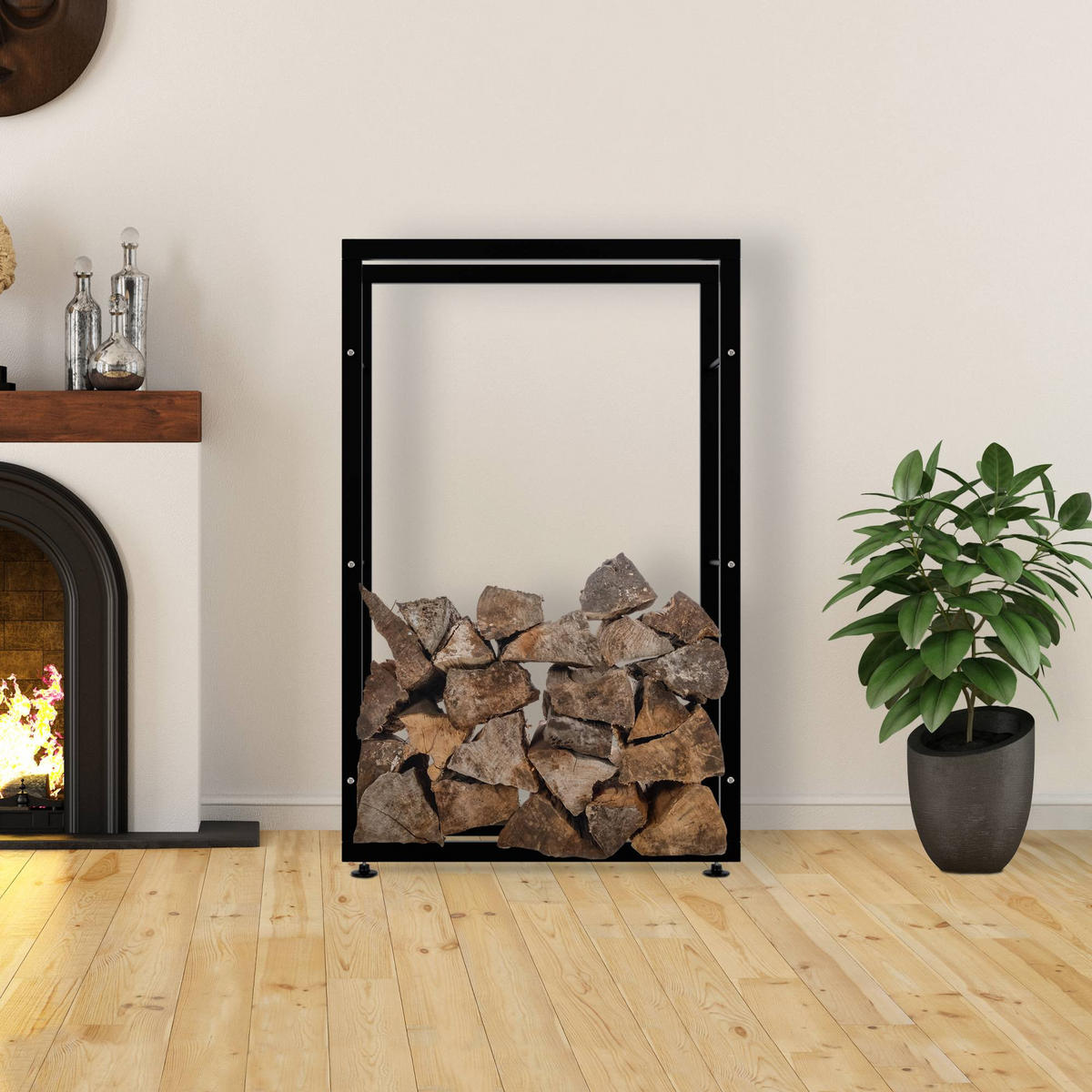 KAMINHOLZREGAL 80/25/125 cm Metall schwarz - Schwarz, Metall (80/125/25cm) - CLP