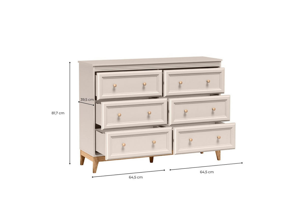 KOMMODE Windsor W-3 135,5 x 100 x 40,5 cm Kaschmir - Kaschmir/Eichefarben, Eichenholz/Holzwerkstoff (135.5/100/40.5cm) - Koseto
