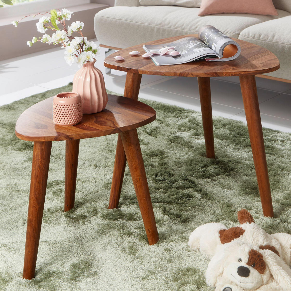 BEISTELLTISCH Set – 2-teilig Massivholz rustikal Landhausstil - Braun, Holz (60/60/54cm) - KADIMA DESIGN