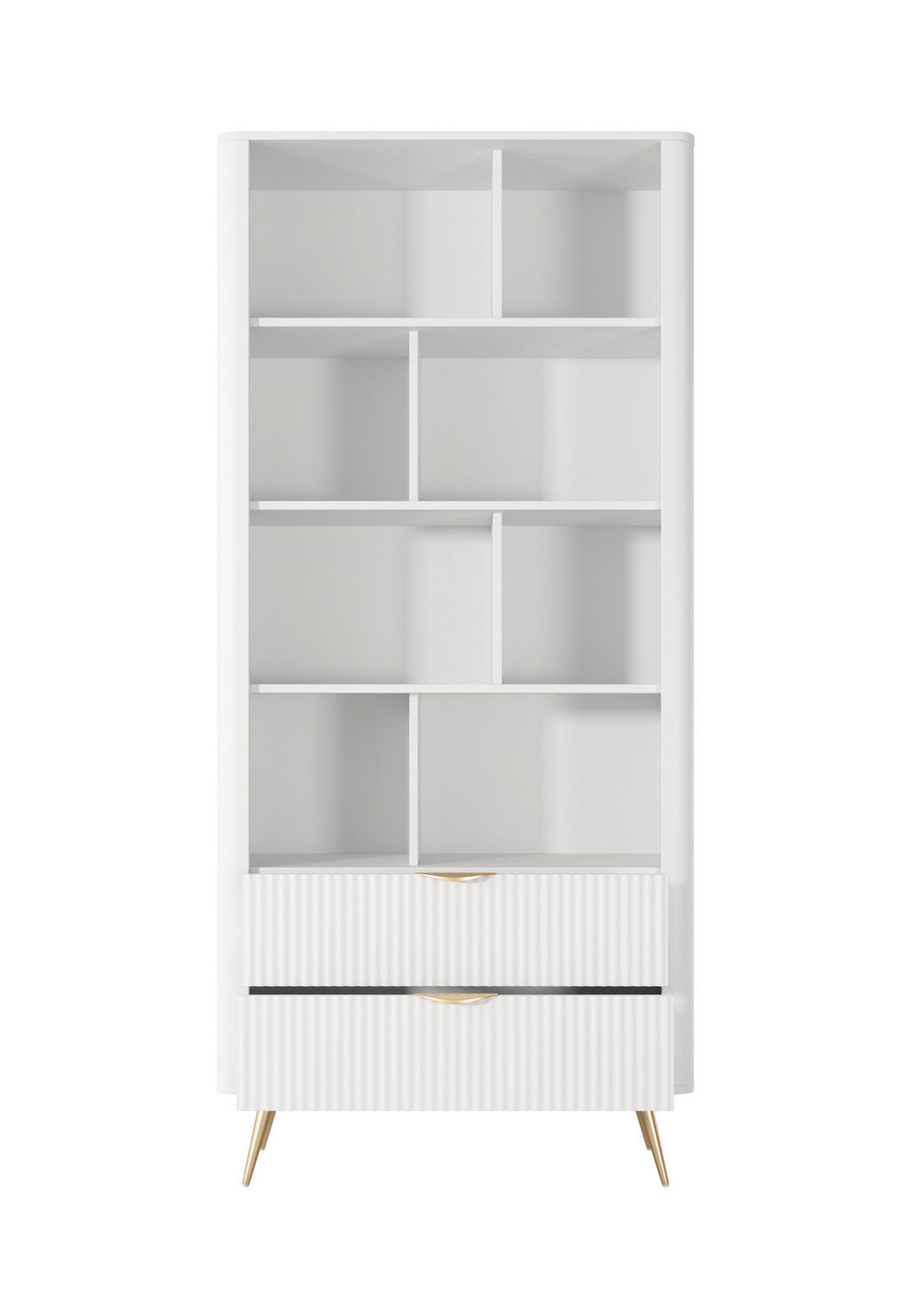 STANDREGAL Flore A Weiß - 88 cm - mit 2 geriffelten Schubladen - Gelb/Goldfarben, Holz/Holzwerkstoff (88/194/38cm) - Ravio