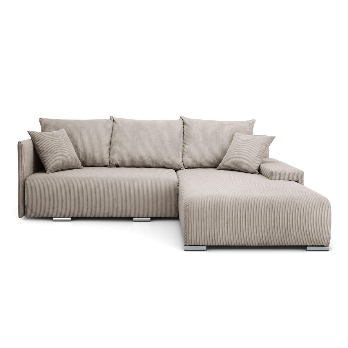 ECKSOFA Lauren L- Form 246 x 188 cm, 4 Sitzer, Bettzeugablage, Sofa, Eckcouch, Cord, rechte Seite, beige - Beige, Kunststoff (246/188cm) - Margaret Hadas24