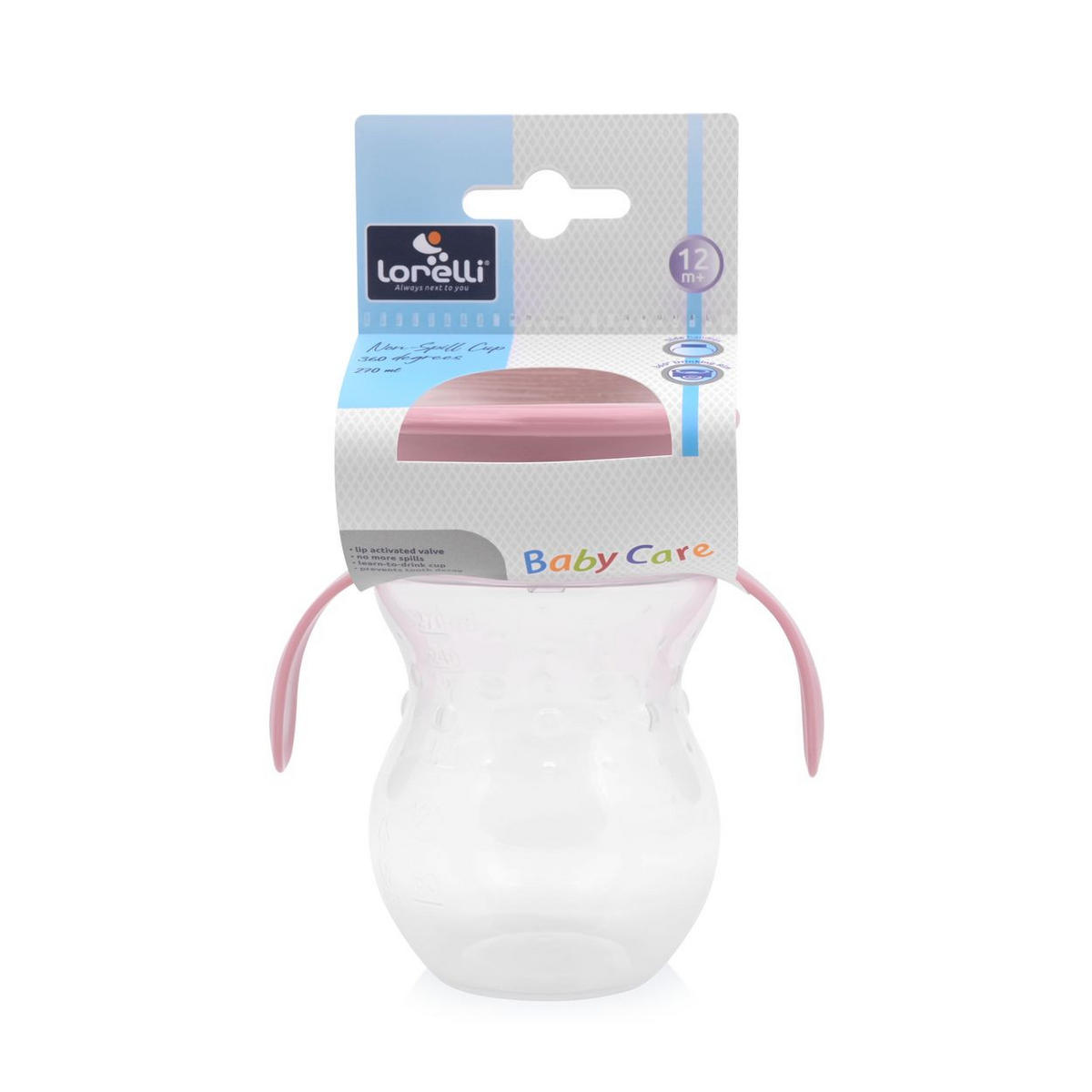 TRINKLERNBECHER 360 Grad 270 ml rosa Kunststoff, auslaufsicher, skala, Deckel, Schutzdeckel, Haltegriffe - Rosa, Kunststoff (12/12/12cm) - Baby Care