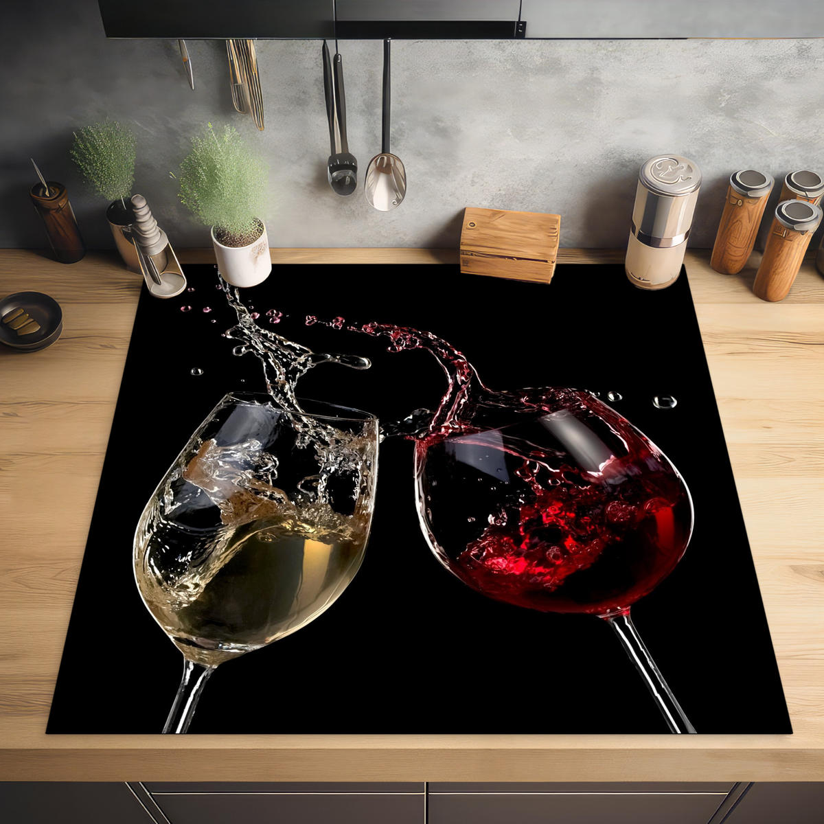 HERABDECKPLATTE - Rotwein - Weißwein - Glas - Schwarz - 58x59 - Weinrot, Kunststoff (58/59/0.2cm) - MuchoWow