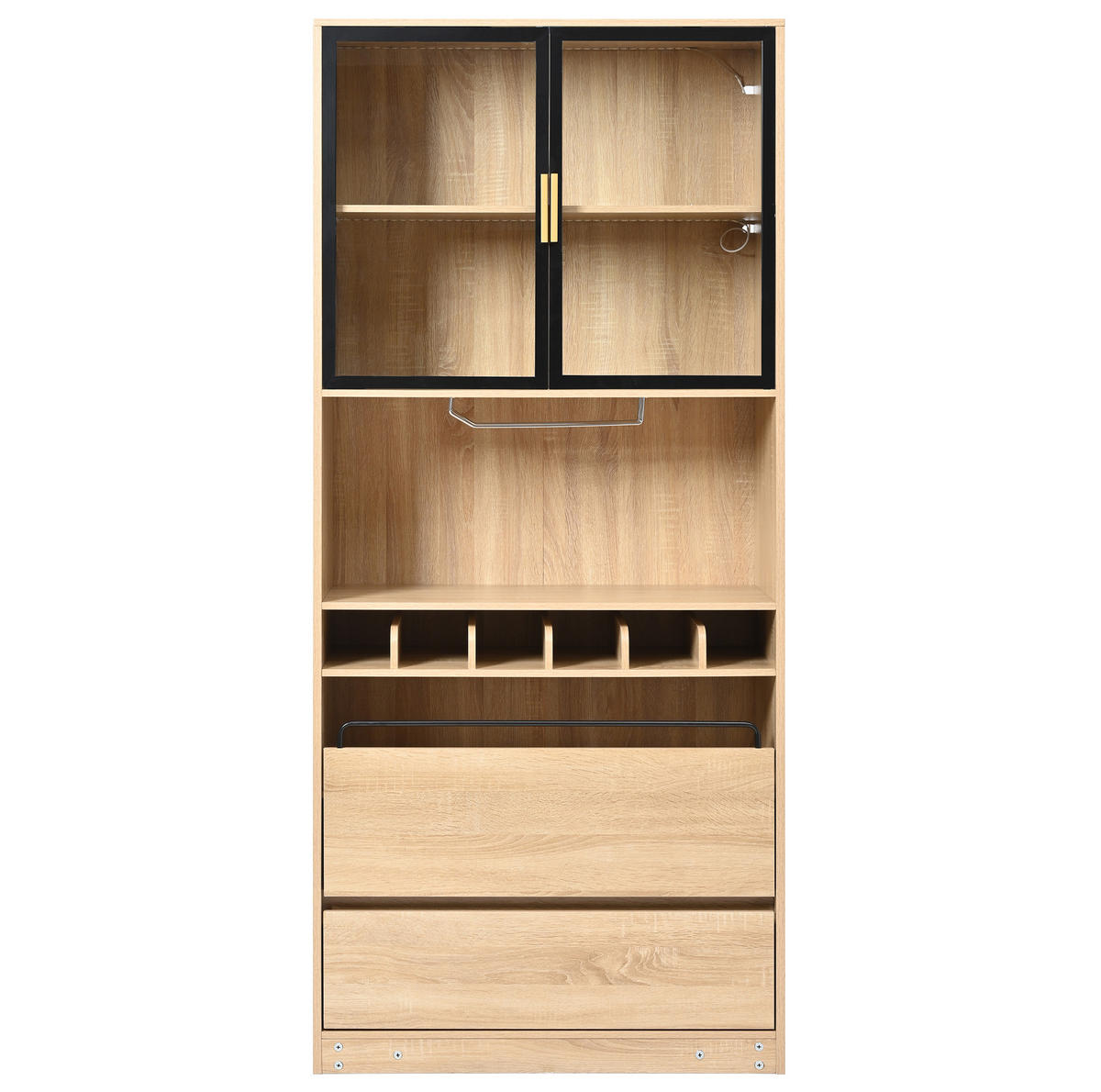 VITRINE 180 cm aus MDF mit Glastüren und LED-Beleuchtung Natur - Naturfarben, Holzwerkstoff (80/180/40cm) - Modenvie