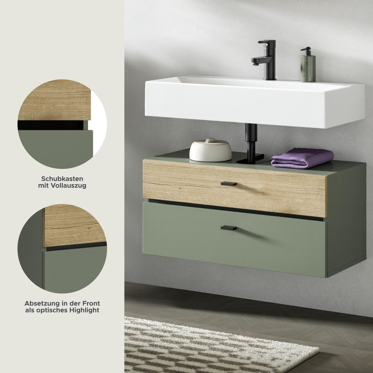 WASCHBECKENUNTERSCHRANK Aqua Sage Green 75/35/35 cm - Grün, Holzwerkstoff (75/35/35cm) - Xonox