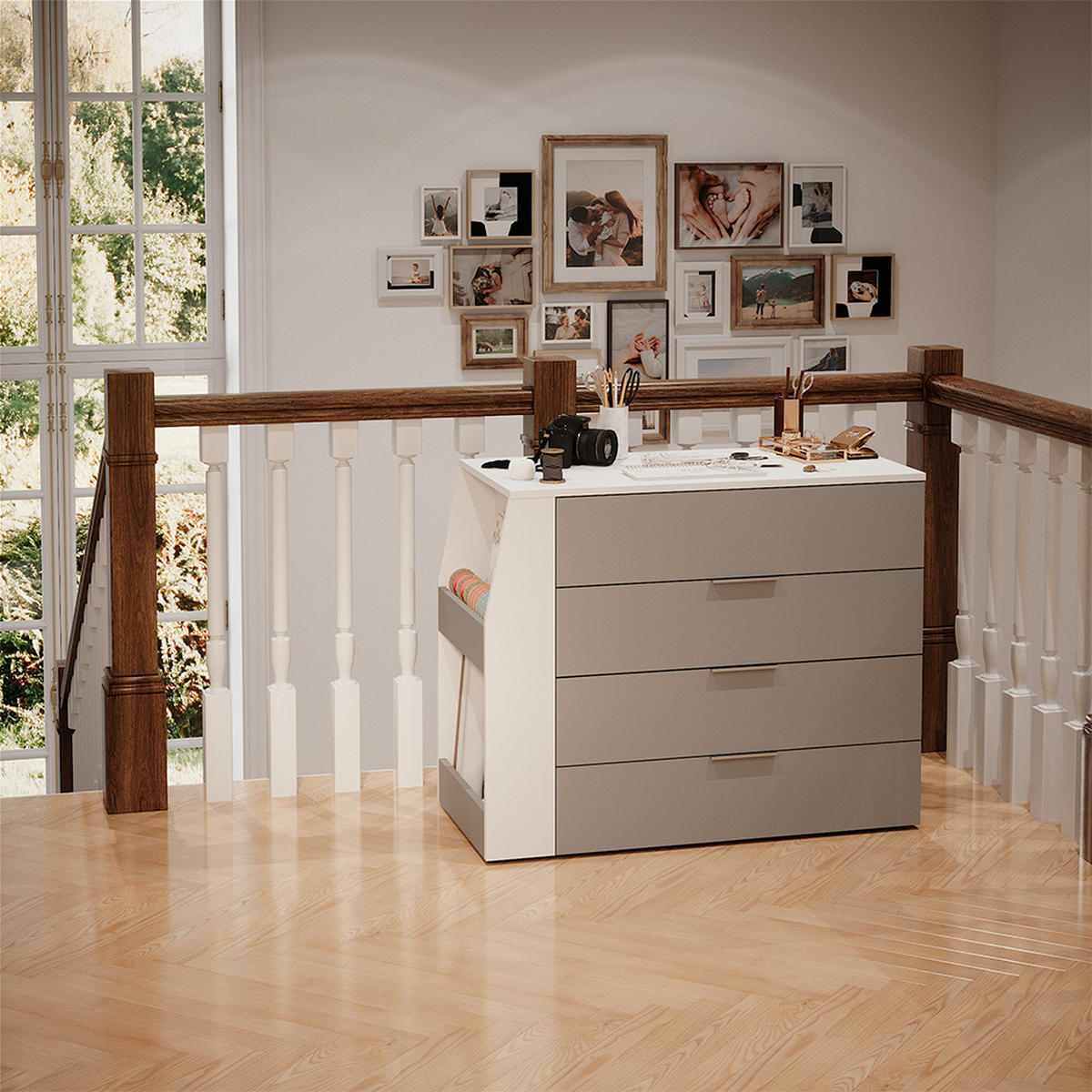 BASTELTISCH Iva Grau 95.5 x 80 cm ausklappbar, 4 Schubladen - Grau, Holzwerkstoff (47/95.5/80cm) - Vicco