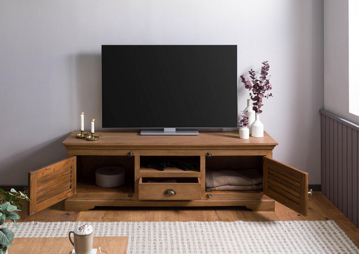 TV-BOARD Mango 170x45x55 beige geölt TOULOUSE #11 - Beige, Holz (170/55/45cm) - Massivmoebel24