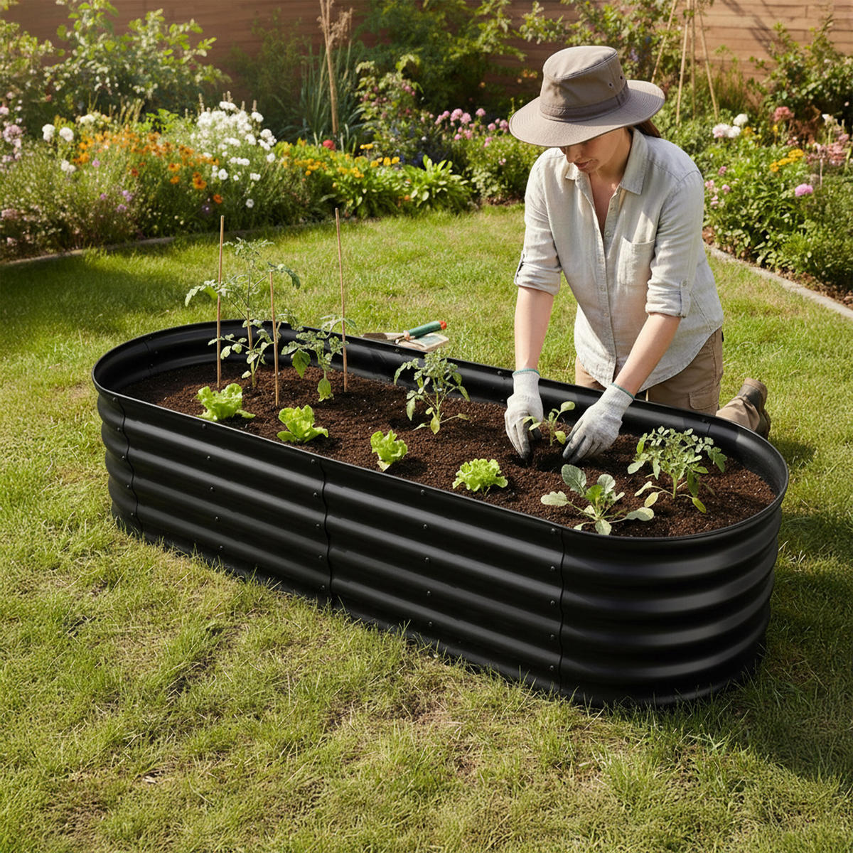 HOCHBEET - Schwarz, Metall (240/45/60cm) - Relaxdays