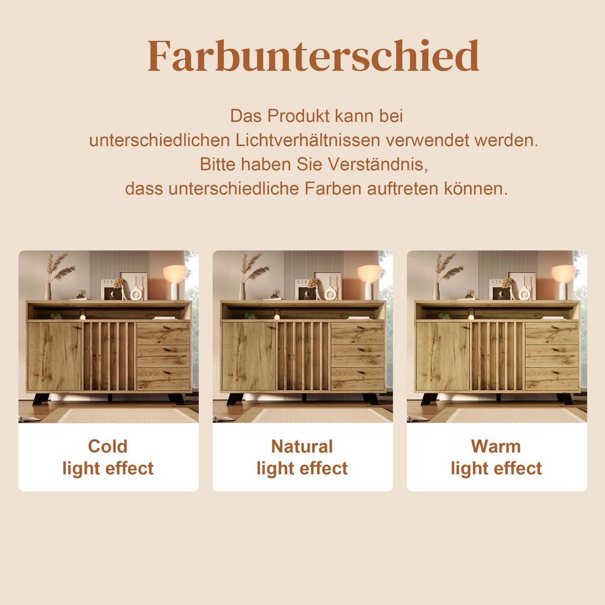 SIDEBOARD aus Holz 120x40x85 cm Dunkle Eiche mit 3 Schubladen, 2 Türen, offenem Fach und Lamellenfront - Braun, Holzwerkstoff (120/85/40cm) - Modfu