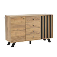 SIDEBOARD 2 Schränke, 4 Schubladen, Hohldekor, Holzfarbe & Schwarz 5 Massivholzbeine, Viel Stauraum - Sonoma Eiche, Holzwerkstoff (120/75/38cm) - Urban Meuble