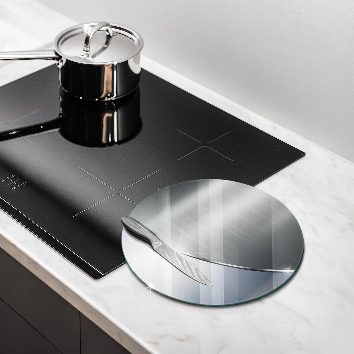 GLASPLATTE Ø 30 cm Metallische Muster Abstraktion - Silberfarben, Glas (30/30cm) - Wallfluent