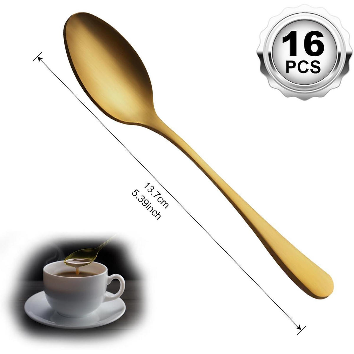 KAFFEELÖFFEL 16-teiliges Set Gold matt 13,7 cm - Goldfarben, Metall