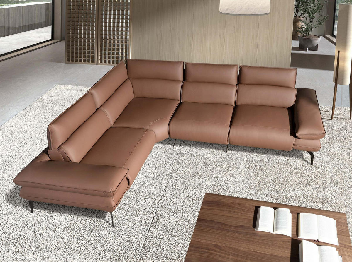 ECKSOFA Modulares Relax-Ecksofa aus braunem Leder 321/241/90 cm - Schwarz/Braun, Leder/Metall (321/241cm) - ANGEL CERDA