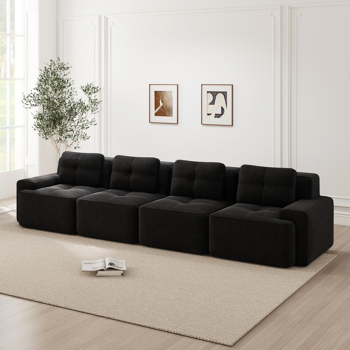 4-SITZER SOFA Cord Schwarz rutschfest - Schwarz, Textil (382/69/104cm) - WISHDOR