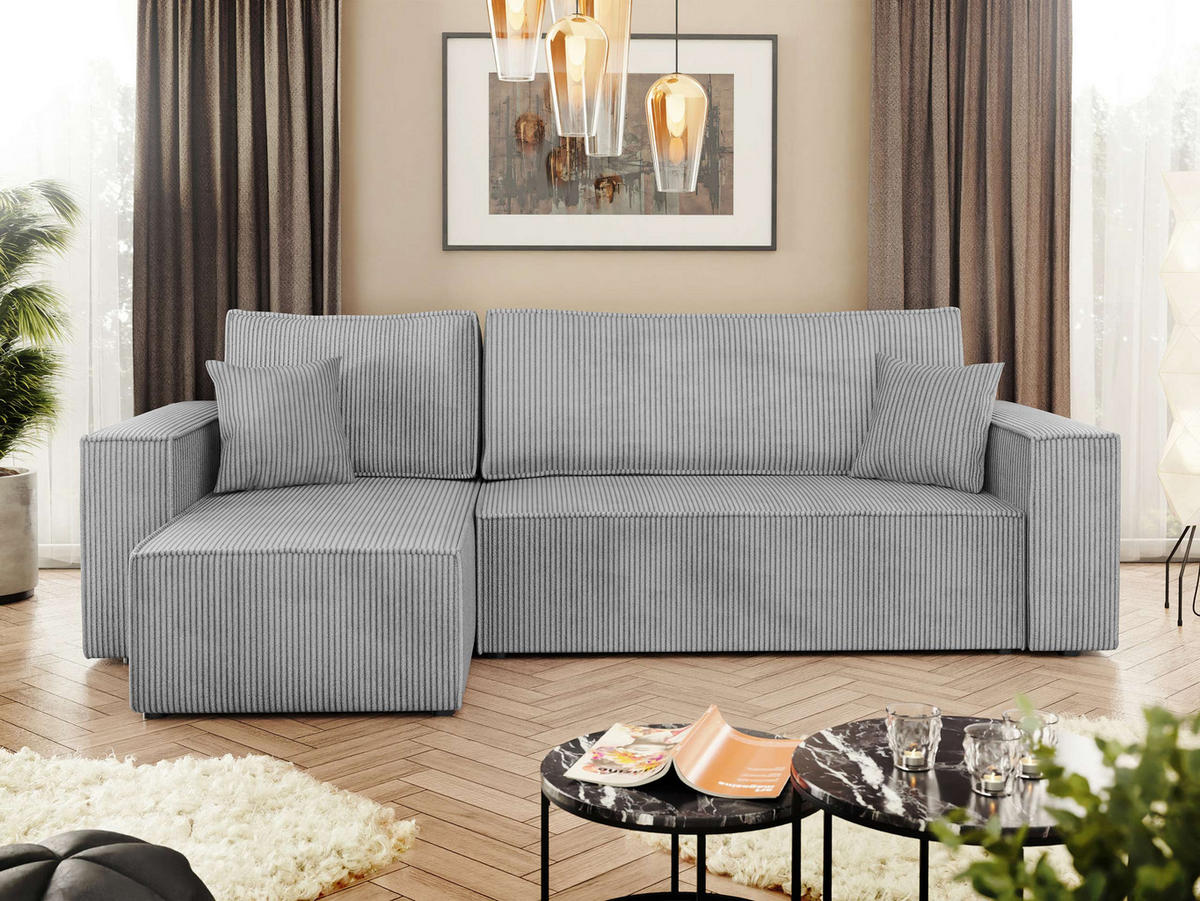 ECKSOFA Karl Cord - Schwarz/Grau, Holz/Kunststoff (244/145cm) - MIRJAN24