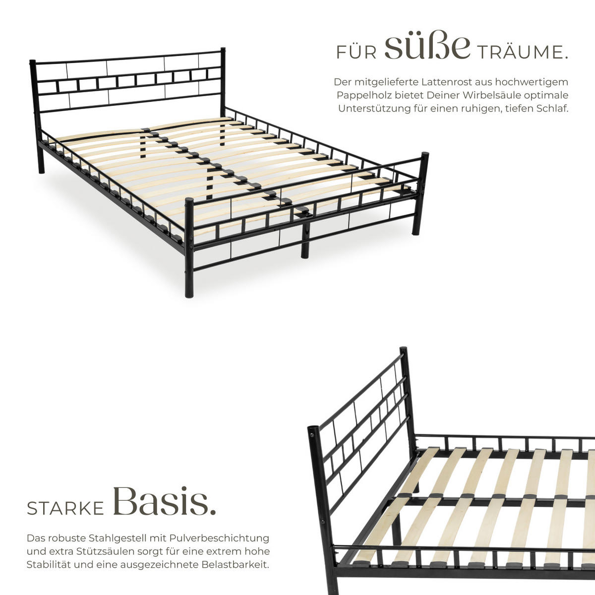 METALLBETT Malta,140 x 200 cm,schwarz - Schwarz, Metall - tectake