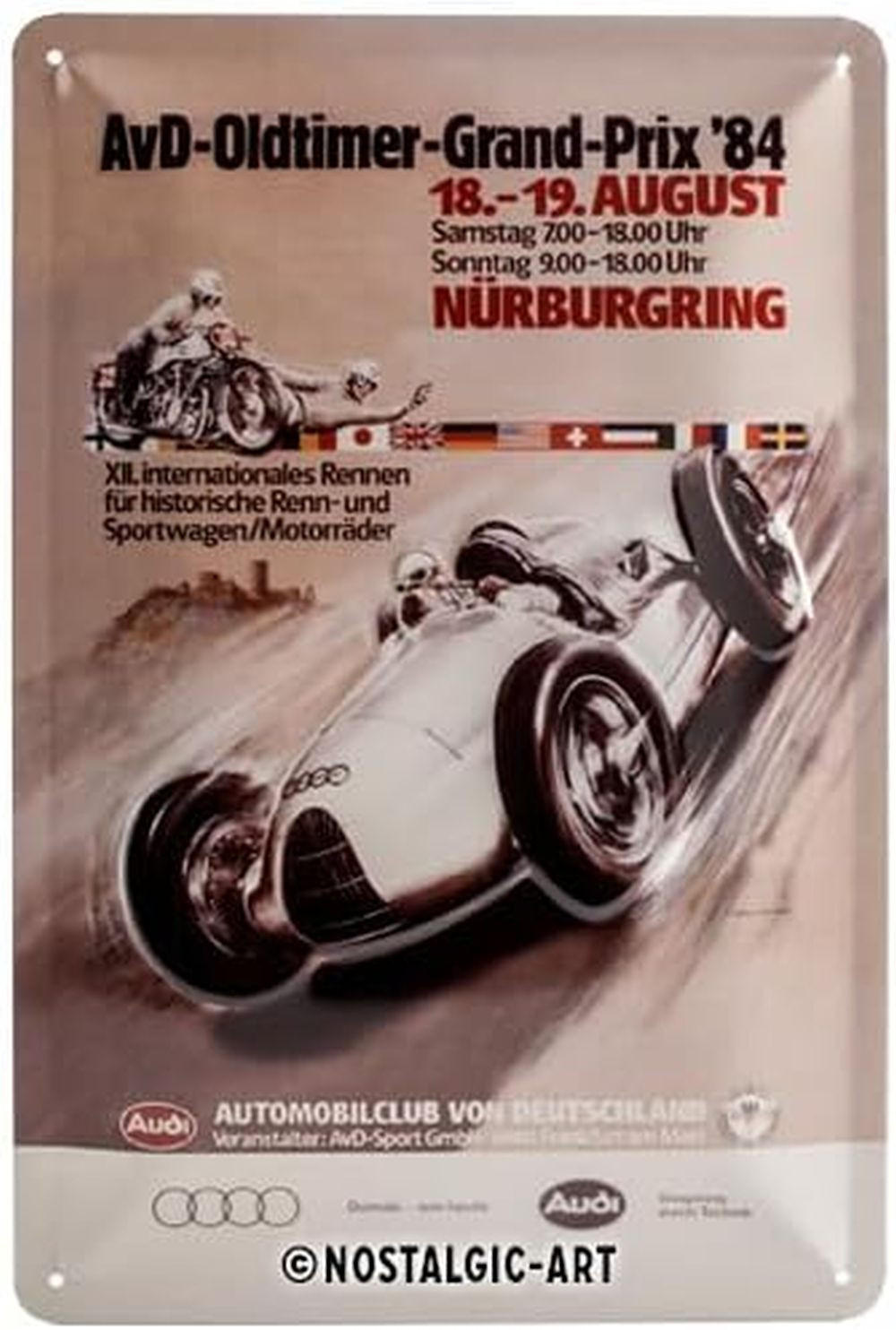 BLECHSCHILD 20/30 cm Audi – AvD Oldtimer Grand Prix - Multicolor, Metall (20/30/0.2cm) - Nostalgic-Art