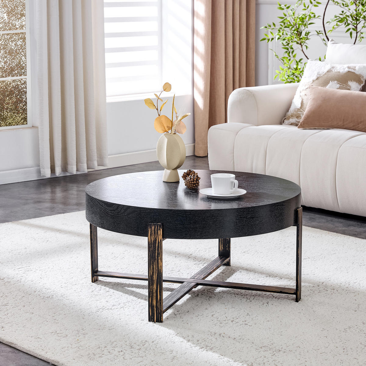 COUCHTISCH DE-002 Retro Schwarz/Antikbronze - Schwarz, Holzwerkstoff (68/68/36cm) - ComfortXL