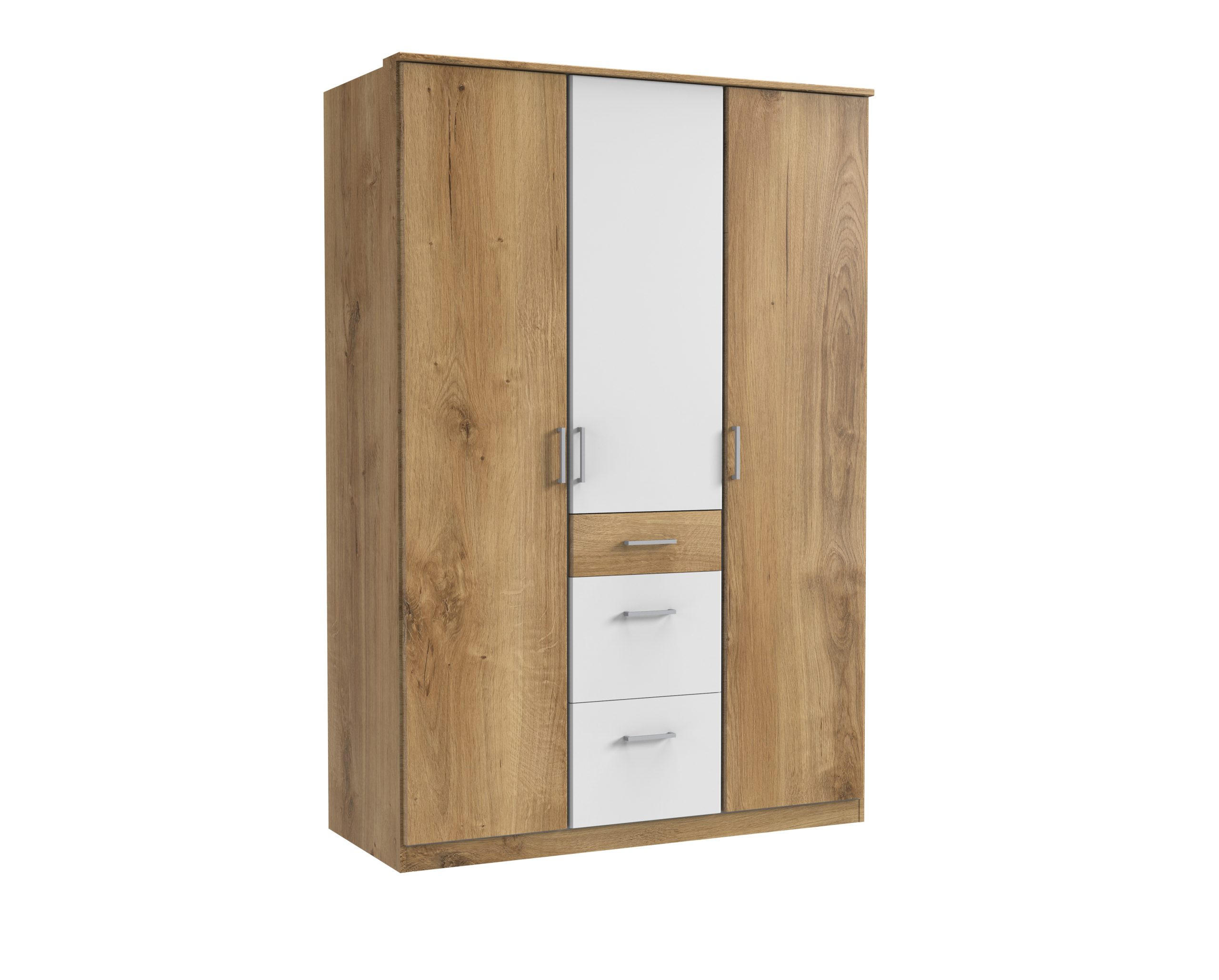 KLEIDERSCHRANK Click in Plankeneiche Weiß - Drehtürenschrank 135 cm Breite ohne Spiegel - Braun, Holzwerkstoff (135/199/58cm)