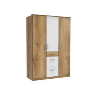 KLEIDERSCHRANK Click in Plankeneiche Weiß - Drehtürenschrank 135 cm Breite ohne Spiegel - Braun, Holzwerkstoff (135/199/58cm)