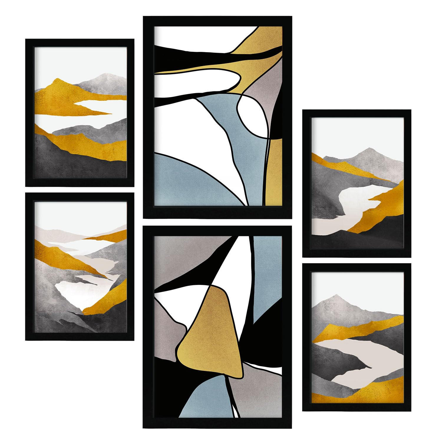 POSTER Set Mit 6 Gattung Naturen 1 In Kulissen Abstracts Ästhetische Dekorative Gemälde Für Ihr Wohnzimmer Zuhause A3 & A4 Schwarzer Rahmen - Schwarz, Papier (29/3cm) - Nacnic