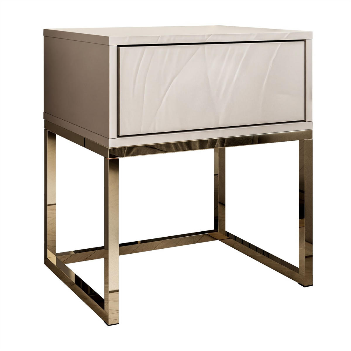 NACHTTISCH BLANCO KASZMIR auf verchromtem Gestell PUSH OPEN kaschmir/gold chrom - Goldfarben, Holzwerkstoff (45/52/37cm) - Lookway