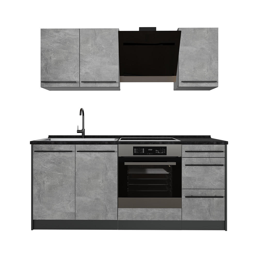 ENOTNA KUHINJA R-Line, Beton/Antracit, 180 cm brez delovne plošče - siva/antracit, leseni material (180/206.8/46cm) - Vicco
