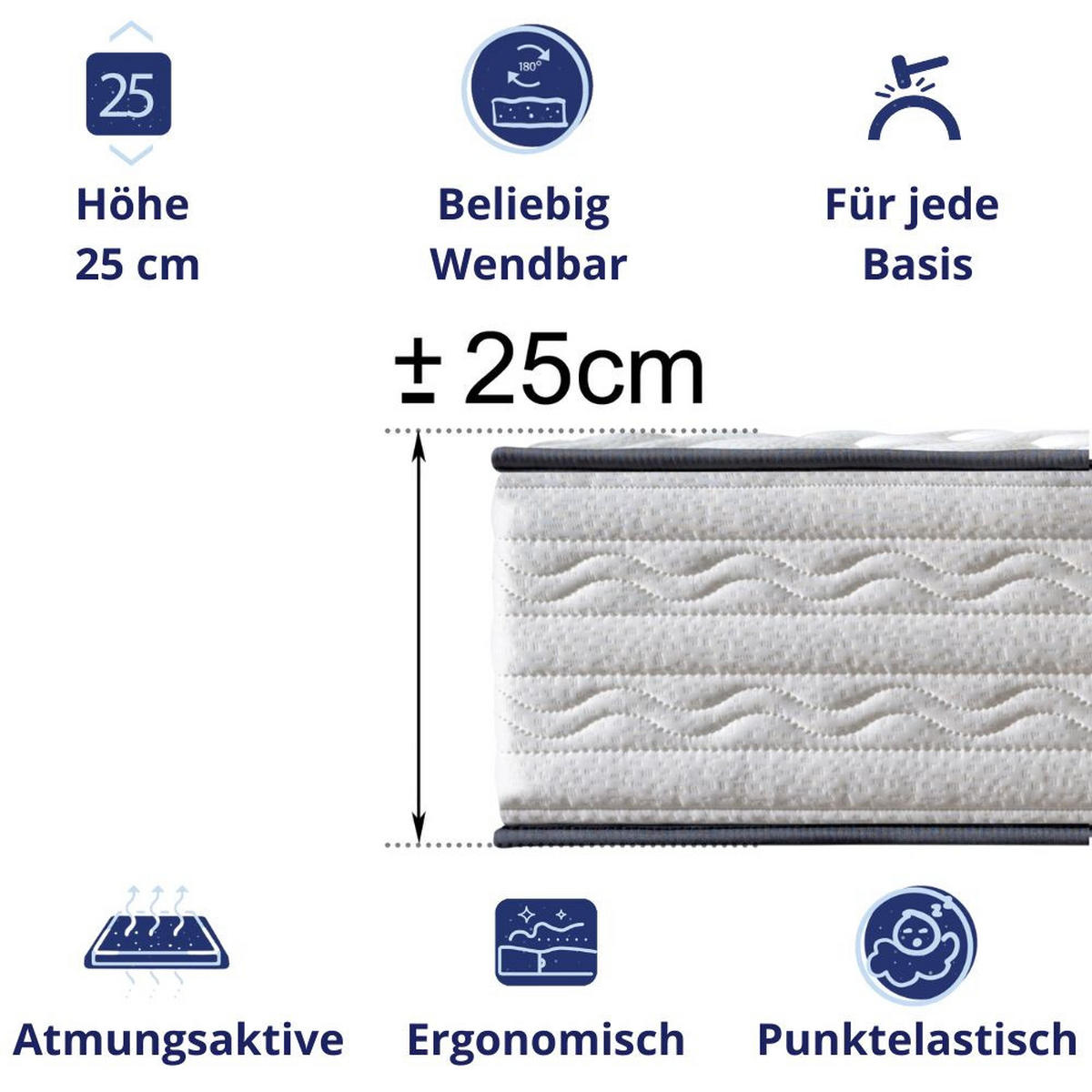 KALTSCHAUMMATRATZE Firenza H3/H4 160x200 - Weiß, Textil (160/200cm) - Dagostino Home