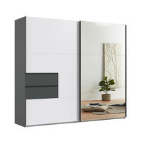 SCHWEBETÜRENSCHRANK B250/H216/T65 cm, Korpus+Schubladen Grafit, Türen Weiß / Spiegel, inkl. Vollausstattung / 22050 - Schwarz/Graphitfarben, Holzwerkstoff/Metall (250/216/65cm) - luma-home