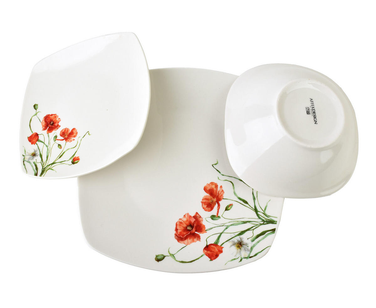 GESCHIRR-SET Lea 18-tlg Rot 30/30/20cm Porzellan - Rot, Keramik (30/20/30cm) - Mondex
