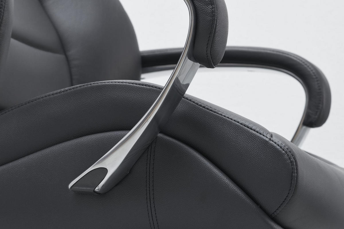 CHEFSESSEL Leder mit Multiblockwippmechanik bis 120 kg MIRON, Schwarz 67x67x137 cm - Silberfarben/Schwarz, Leder/Metall (67/137/67cm) - KADIMA DESIGN