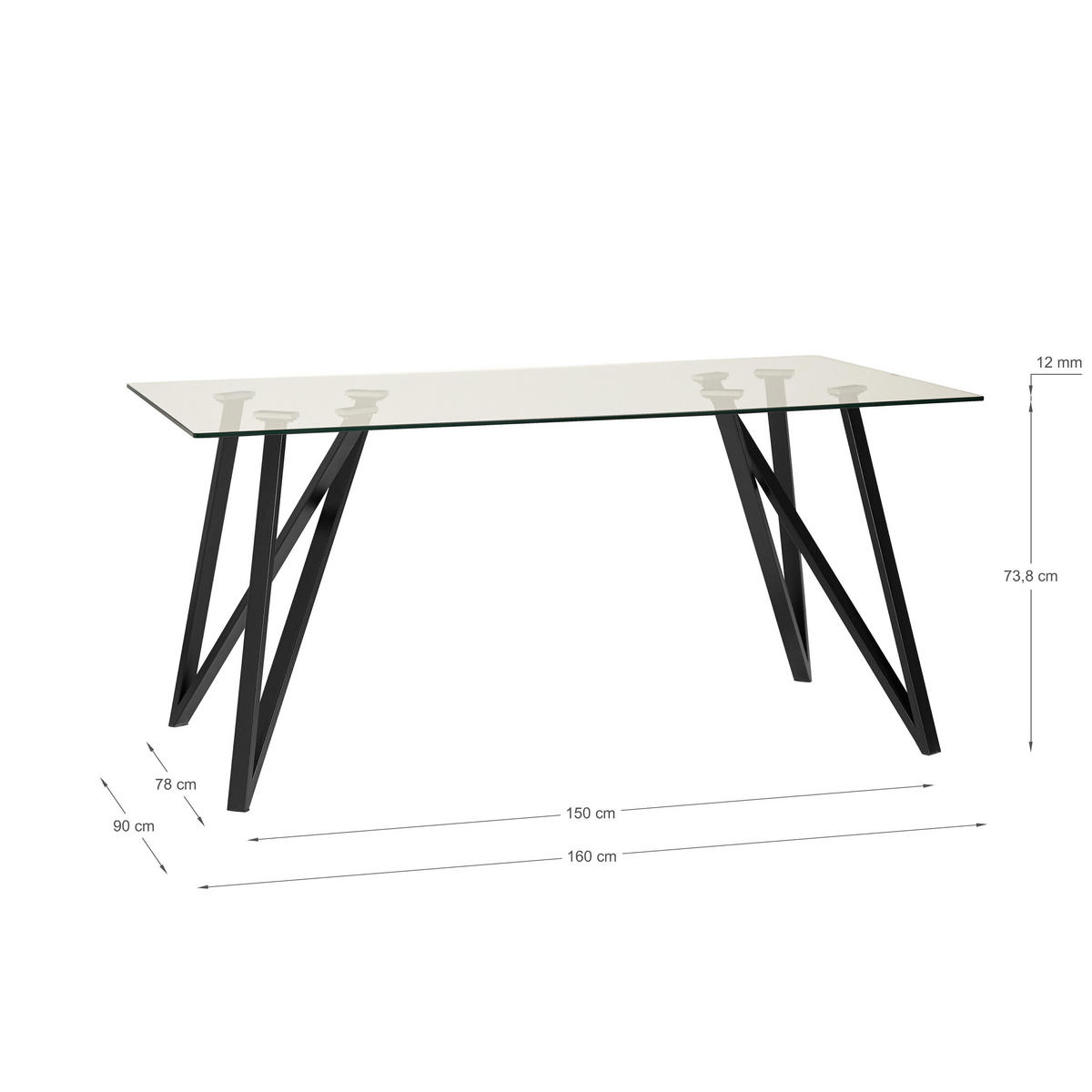 ESSTISCH Gaia Schwarz 160/90/75 cm - Schwarz, Metall (160/90/75cm)