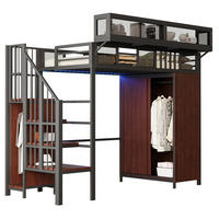 HOCHBETT 90/200 cm in Schwarz – mit Kleiderschrank, Stauraumleiter und LED - Schwarz, Metall (90/200cm) - BEAOK