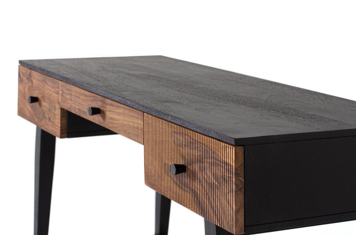 SCHREIBTISCH aus Palisanderholz mit braunen Metallbeinen - Schwarz, Holz (132/50/76cm) - Giner y Colomer